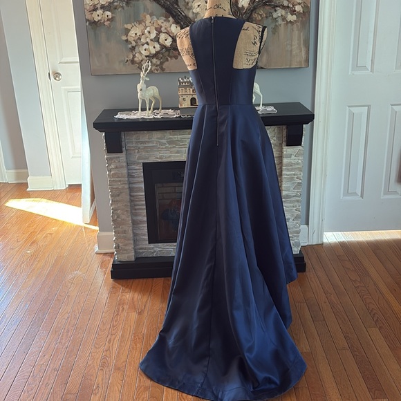 Adrianna Papell Mikado high lo formal gown navy blue designer XS 0 2 wedding - Picture 3 of 9